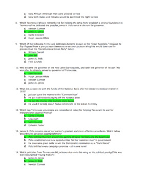 Tn History Unit 5 Tennessee S Golden Age Test Answer Key Tpt