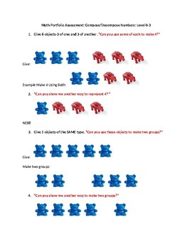 Preview of TN Prek 2019 Math Portfolio Assessment Compose/Decompose Numbers