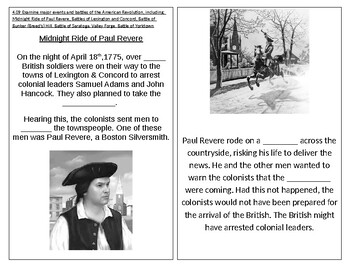 Preview of TN SS 4.09 Paul Revere, Lexington & Concord, Bunker Hill, Saratoga