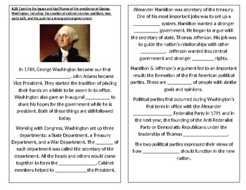 Preview of TN SS 4.15 George Washington's presidency, cabinet, two-party split