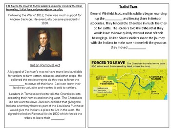 Preview of TN SS 4.18 Andrew Jackson's presidency, Indian Removal Act