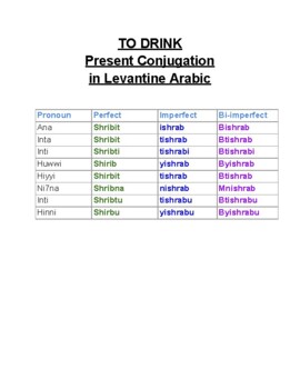 Preview of TO DRINK Present and Past Conjugation  in Levantine Arabic