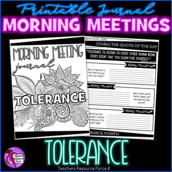 Preview of TOLERANCE Character Education SEL Morning Meeting Printable Journal