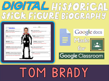 Preview of TOM BRADY Digital Historical Stick Figure Biography (Google Docs)