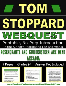 Preview of TOM STOPPARD Webquest | Worksheets | Printables