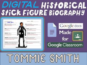 Preview of TOMMIE SMITH Digital Historical Stick Figure Biography (MINI BIOS)