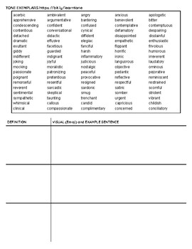 Preview of TONE Word Bank Handout