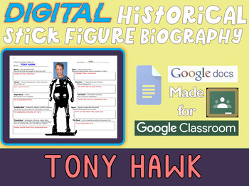 Preview of TONY HAWK Digital Historical Stick Figure Biography (Google Docs)