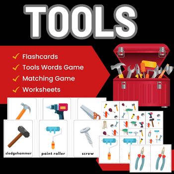 Preview of TOOLS Words, flashcards, matching games, words games