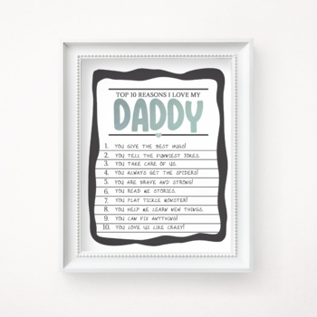 Preview of TOP 10 LIST FATHERS DAY ACTIVITY, WRITING PROMPTS, FATHER'S DAY GIFT FOR DADDY,
