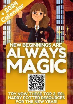 Preview of TOP 3 ESL EFL Harry Potter Activities for 2024 New Year + Calendar -50% OFF