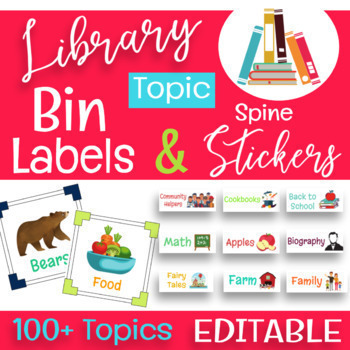 Preview of TOPIC Library Bin & Spine Labels | EDITABLE | Classroom Library Organization