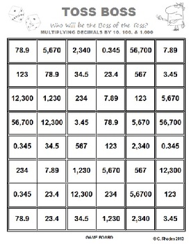 TOSS BOSS Multiplying Decimals By 10 100 1 000  by 