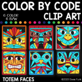 TOTEM FACES Color by Number or Code Clip Art