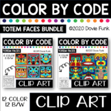 TOTEM FACES Color by Number or Code Clip Art BUNDLE