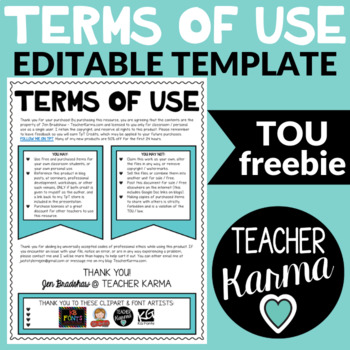 TOU - Editable Terms of Use Template FREE by Teacher Karma