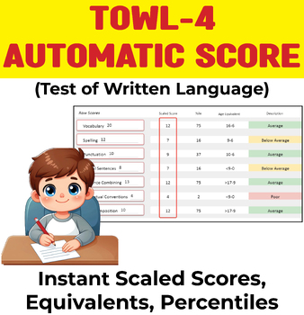 Preview of TOWL-4 Automatic Score Calculator (Test of Written Language) Save time!