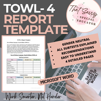 Preview of TOWL-4 Report Template- WORD (FULLY Editable)