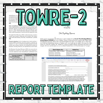 Preview of TOWRE  Report Template School Psychology Special Education Assessment Evaluation