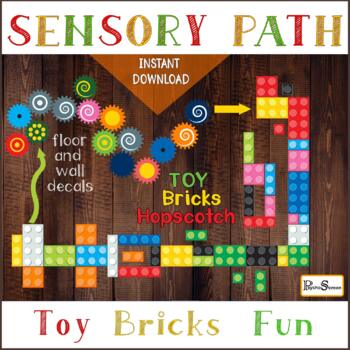 Preview of TOY BRICKS Sensory path, Hopscotch, Floor and wall decals, Motor stations