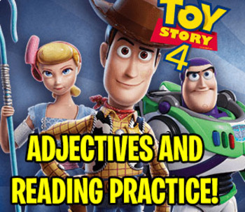 Preview of TOY STORY 4 WORKSHEET │ READING COMPREHENSION AND ADJECTIVES PRACTICE │ 2019