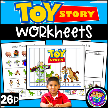 Preview of TOY STORY Inspired Worksheets for Pre-K - TOY STORY Math & Literacy Activities