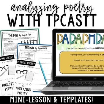 Preview of TPCASTT Poetry Analysis Mini-Lesson and Templates to Boost Poetry Comprehension