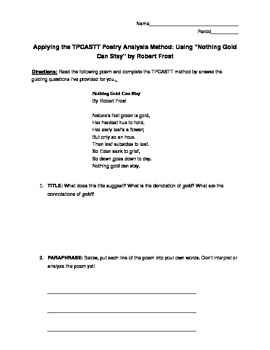 Preview of TPCASTT Poetry Analysis Using "Nothing Gold Can Stay" by Robert Frost