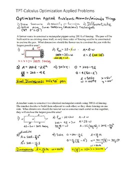 Preview of TPT-Calculus Optimation Applied Problems w/Diagrams   mrsbowsmath.com