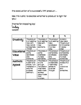 Preview of TPT Product Rubric