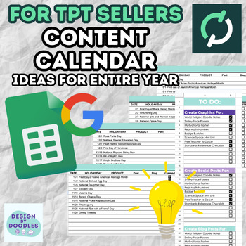 Preview of TPT Seller Content Idea Calendar - WITH MONTHLY CONTENT IDEAS READY TO USE