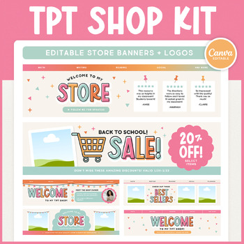 Preview of TPT Seller Shop Kit, TPT Store Banners with Quote Box, Leaderboard, + Column