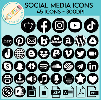 Preview of TPT Seller - Social Media Icons Set - Black and White