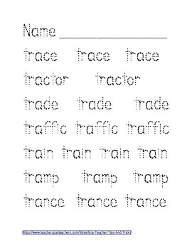 Preview of TR- Blends Tracing Sheet - Handwriting Practice