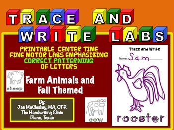 Preview of Fine Motor: TRACE AND WRITE!  Fall and Farm Animal Themed!  Skills Centers