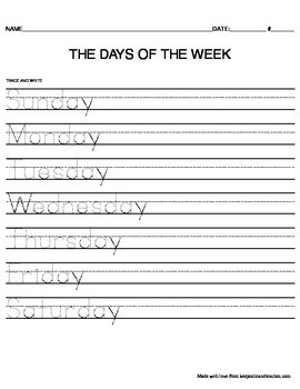 TRACE & WRITE The Days of The Week by primaryrainbows | TpT