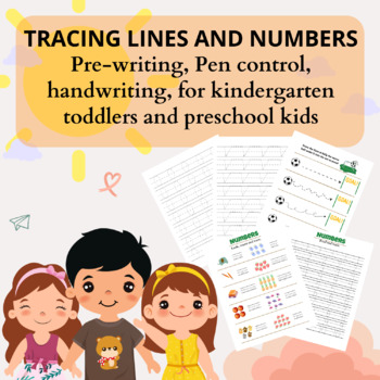 Preview of TRACING LINES AND NUMBERS Pre-writing, Pen control, handwriting, for kindergarte
