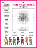 CHARACTER TRAITS OF A GOOD CITIZEN Word Search Puzzle Work