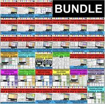 TRANSFORMATIONS Rotate Reflect Translate Dilate Combinations BUNDLE PDF ...