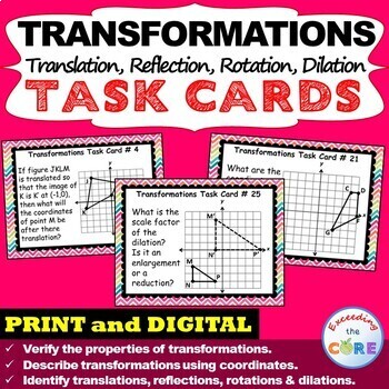Preview of TRANSFORMATIONS Translate, Reflect, Rotate, Dilate Task Cards |Distance Learning