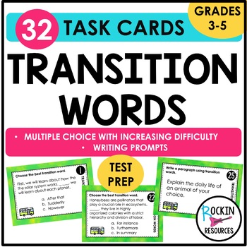 Preview of TRANSITION WORDS TASK CARDS, Writing Task Cards, Writing Skills Practice