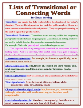 Preview of TRANSITIONAL OR CONNECTING WORDS FOR ESSAY WRITING