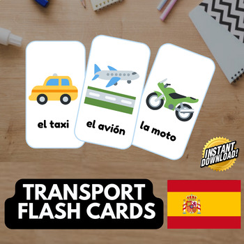 Preview of TRANSPORT SPANISH Edition (32 emoji pictures) • Montessori Cards • Flash Cards