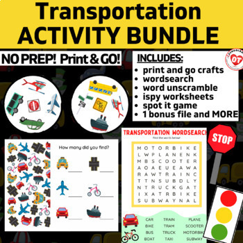Preview of TRANSPORTATION ACTIVITY BUNDLE: (crafts, ispy games, worksheets) + BONUS FILE
