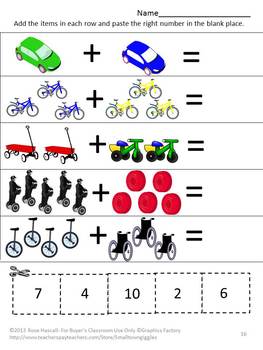 transportation theme literacy kindergarten math cut and paste activities