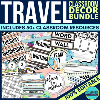 Preview of TRAVEL Classroom Decor Bundle Adventure Theme Around the World wanderlust