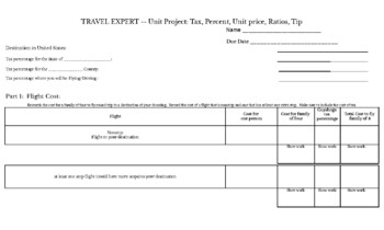 Preview of TRAVEL EXPERT -- Unit Project: Tax, Percent, Unit price, Ratios, Tip