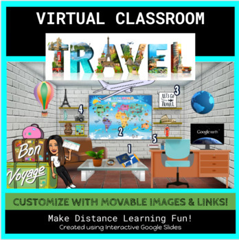 Preview of Virtual Classroom- Editable Travel Theme