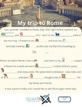 Preview of TRAVEL vocabulary exercise -- MY TRIP TO ROME -- with key!
