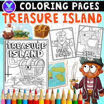 Preview of TREASURE ISLAND Coloring Pages & Writing Paper Activities ELA No PREP